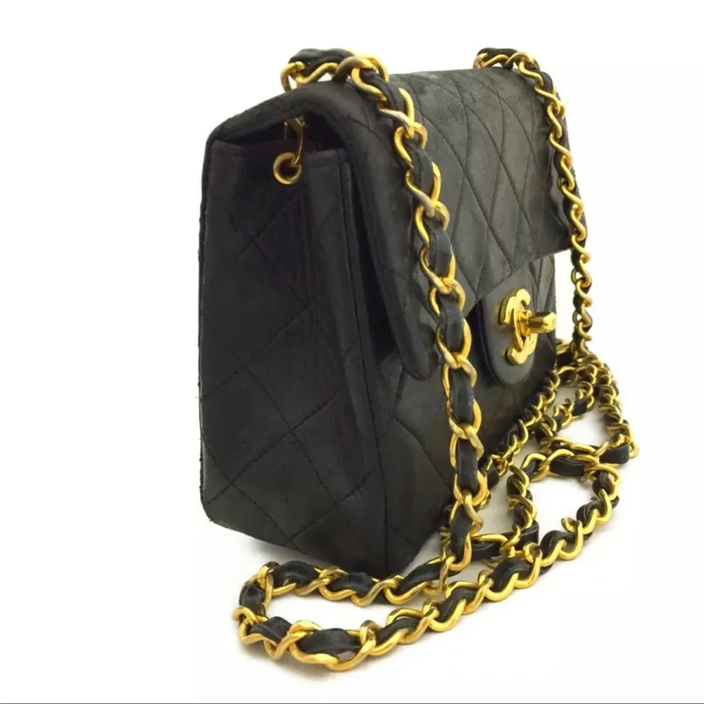 CHANEL Classic Leather Mini Flap Bag: 24k Gold Chain Crossbody Bag - Picture 5 of 14